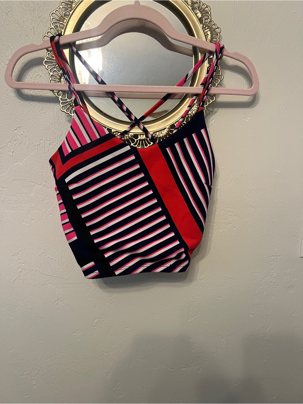 Vintage Express Striped Pink, Red & Navy Crisscross Crop Cami